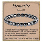 LPBeads Handmade Natural Gemstone Stretch Elastic Bracelet Healing Crystal Round Stone Beads Jewelry Gifts for Women Men - color: Hematite, size: 8mm