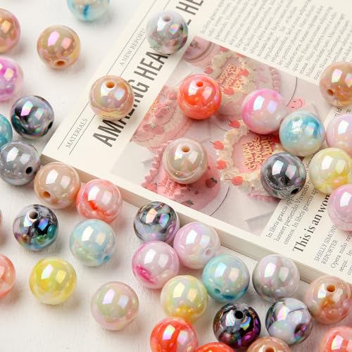 16mm Acrylic Beads Double Color Round Bead with Straight Hole, Large Beads for DIY Earrings Bracelet Necklace and Any Other Accessories (Mist) - color: mist