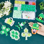 SUNNYCLUE DIY 8 Sets Pony Beads Kit - 8mm St Patrick's Day Green Plastic Beads - Keychain Making Kit - color: 8mm Pony Beads Kit St Patrick Day Themed