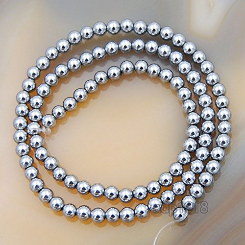 AD Beads Natural Faceted & Smooth Metallic Hematite Round Gemstone Loose Beads 16" 2mm 3mm 4mm 6mm 8mm 10mm (4mm, Metallic Silver (Smooth)) - color: Metallic Silver (Smooth), size: 4mm