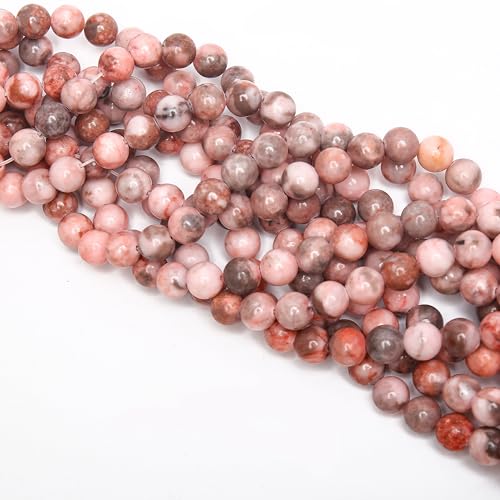 70PCS Natural 8MM Healing Gemstone, Pink Zebra Jasper Energy Stone Round Loose Beads, Semi-Precious Crystal Beads with Free Elastic String for Jewelry Making DIY - color: Pink Zebra Jasper, size: 8MM