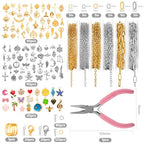 Zefy 18K Gold Silver Chain for Jewelry Making, 19.7ft 6 Rolls Stainless Steel Chains Bulk with 348 Pcs Charms, Jump Rings Lobster Clasps Set for DIY Bracelet Necklace Crafts - size: Medium