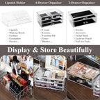 Sea Team 3-Layer Stackable Clear Makeup Organizer with Drawers, Acrylic Plastic Cosmetic Display Case, Jewelry Storage Box for Dresser, Bathroom, Vanity, Countertop (6 Drawers, 1 Lipstick Holder) - size: 6 Drawers, 1 Lipstick Holder