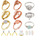 WEBBEDY Wire Wrapped Ring Making Kit, Jewelry Making Supplies Kit with 3-Color Jewelry Wire, Crystal Gemstone Beads, Mini Pliers Tools for Making 12 Sets Rings, 3 Styles Valentine's Day Unique Gift