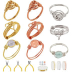 WEBBEDY Wire Wrapped Ring Making Kit, Jewelry Making Supplies Kit with 3-Color Jewelry Wire, Crystal Gemstone Beads, Mini Pliers Tools for Making 12 Sets Rings, 3 Styles Valentine's Day Unique Gift