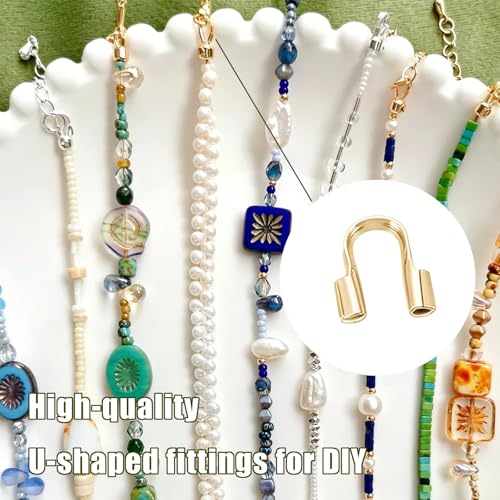 300Pcs Wire Guardian Protectors 0.7mm Hole U Shape Wire Guard Loops Thread Protector for Jewelry Making Findings Earring Necklaces Bracelet DIY Supplies (Gold) - color: gold