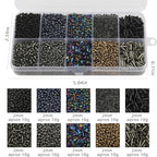 Approx 5000pcs 12/0 Glass Seed Beads for Jewelry Making, 2mm Mix 10 Colors Tube Beads Glass Bugle Beads Waist Beads Kit for Bracelets Necklaces Earrings DIY Supplies (Black) - color: Black