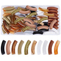 PH PandaHall 80pcs Opaque Acrylic Tube Beads, Curved Noodle Slide Beads Spacer Loose Bead Long Tube Charm Bead for DIY Bracelet Jewelry Making Craft Supplies, Hole: 1.8mm - color: Brown Color