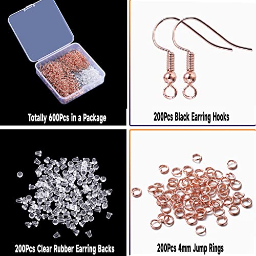 600Pcs Hypoallergenic Earring Hooks, Rose Gold Earring Making Kit, Supplies with Earring Backs and 4mm Jump Rings for Jewelry Making (Rose Gold) - color: Rose Gold