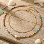 Colorful Gold Stack Seed Beaded Choker Necklace Set for Women,Handmade Boho Fashion Christian Cross Heart Freshwater pearl Jewelry,Valentine's Summer Holiday Beach Friendship Gift - color: Pearl
