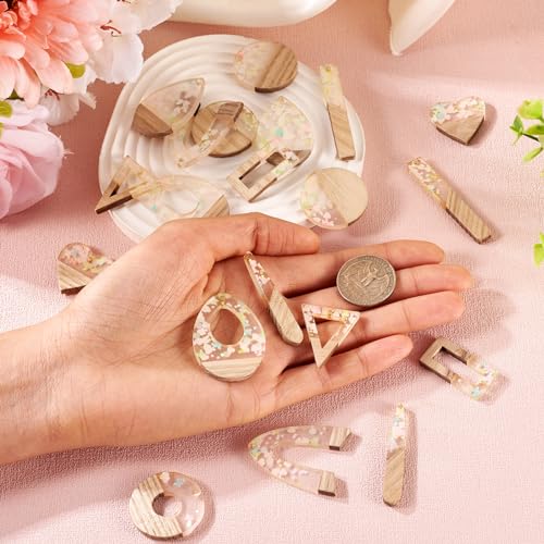 Beadthoven 20pcs/10 Pairs Resin Wood Charms DIY Earrings Pendants Pastel Color Sequin Resin Charms Mix Shape Wood Pieces for Statement Earrings Jewelry Making Necklace Ornaments DIY Supplies - color: Candy Pastel Sequins