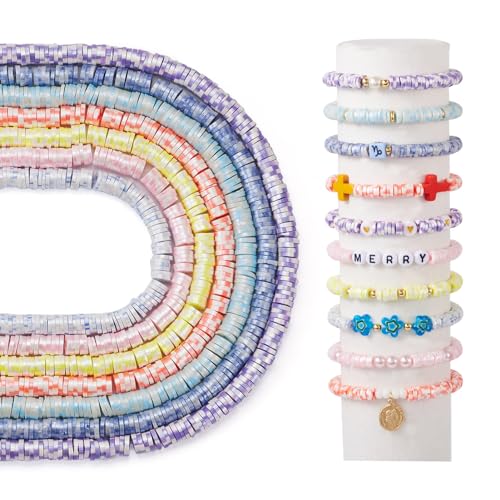 Elecrelive 7 Colors 6mm Polymer Clay Beads Strands Heishi Flat Round Spacer Beads Colorful Spots Disc Loose Clay Chips for Bracelet Chocker Necklace Earring DIY Crafts - color: Pearlized 7 Colors
