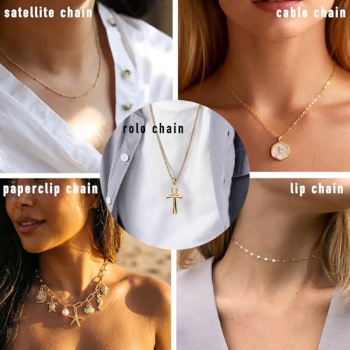 stino 20 Pack (5 Styles) Stainless Steel Chains for Jewelry Making, Bulk Gold Plated Chains, Satellite, Paper Clip, Lip, Rolo, Cable Mixed Styles (Gold Plated (21 inch)) - color: Gold Plated (21 inch)