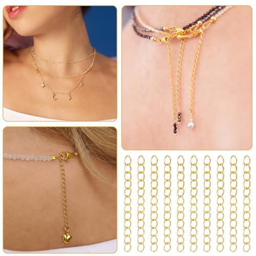 100 PCS Chains Extender for Jewelry Making Gold Necklace Extender Bracelet Chain Extension Tails for Necklaces, Bracelets, Anklets, Key Chains Removable - color: Gold