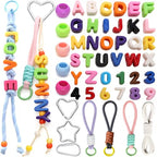 Mixed Color Big Hole Acrylic Number Letter Beads for Keychain Making Kit, 3D Letter Key Chain Making Kit with A~Z Alphabet Letters / 0~9 Numders/Round Beads/Wrist Straps/Carabiners/Cotton Rope