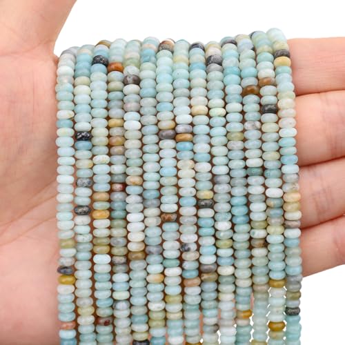BONNY BOXX 1 Strand (150PCs) Natural 2 * 4mm Amazonite Rondelle Beads, Natural Abacus Disk Stone Beads Loose Spacer Gemstone for DIY Bracelet Necklace Jewelry Making - color: Amazonite, size: 2*4MM