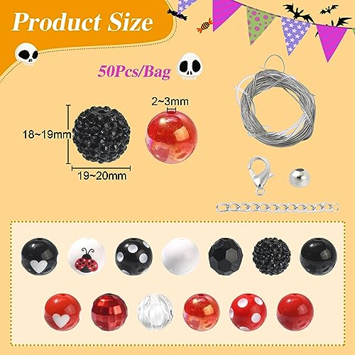 DanLingJewelry 50pcs 20mm Ladybug Acrylic Beads - Red, Black, Heart Dot Printed for DIY Craft Jewelry Making - color: 50pcs - ladybug