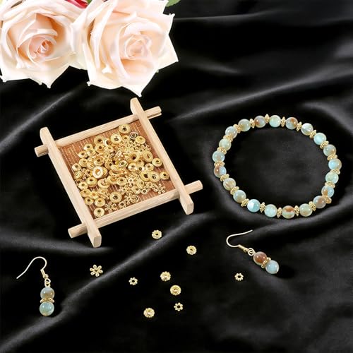 300 Pcs Gold Spacer Beads for Jewelry Making, 6 Styles Zinc Alloy Gold Beads for Bracelets Include Flower Snowflake Donut Bicone Decorative Gold Bracelet Bead for Craft DIY Necklace Earring Supplies