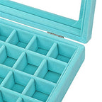 MeJell 24 Slot Velvet Glass Jewelry Box Organizer Rings Earrings Tray Display Storage Case