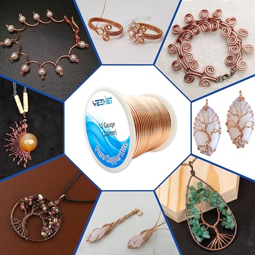99.9% Solid Bare Copper Wire(12 Gauge, 2.05MM), Dead Soft, 1 Pound Spool Pure Copper Wire for Crafts, Electroculture Gardening, Jewelry Making - size: 12GA