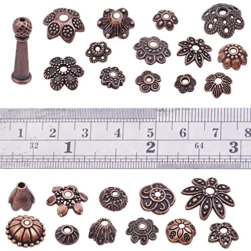 Jdesun 120 Gram Mixed Styles Bead Caps Tibetan Alloy Flower Caps Spacer Beads Jewelry Accessories for DIY Necklace Bracelet Crafts, Antique Red Copper - color: Red Copper