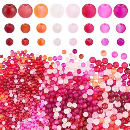 PH PandaHall 1880pcs Red Pink Glass Beads 24 Styles Transparent Frosted Beads 4mm 6mm 8mm Round Jewelry Bead Craft Bead for Bracelet Necklace Earring Jewelry Making DIY Craft Wedding