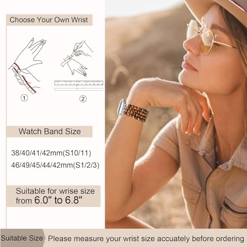 Newlibery Natural Stone Bracelet Beaded-Bands Women Compatible with Apple Watch 38mm 40mm 41mm 42mm (S10/11) Feminine Cute Handmade Stretch Strap for iWatch Series 11/10/9/8/7/6/5/4/3/2/1 SE 3/2/1 - color: A6 Tiger's Eye, size: 38/40/41/42mm(S10/11)
