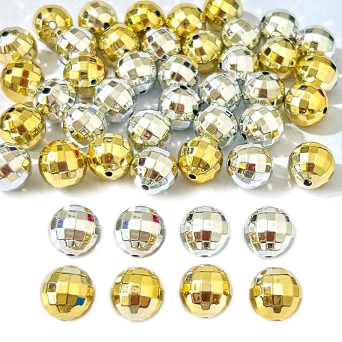 Mixed Lots Acrylic Faceted Bead DIY Beading Hairband Bracelets Necklace Craft Embelishment (Gold+Silver-Faceted) - color: Gold+Silver-Faceted