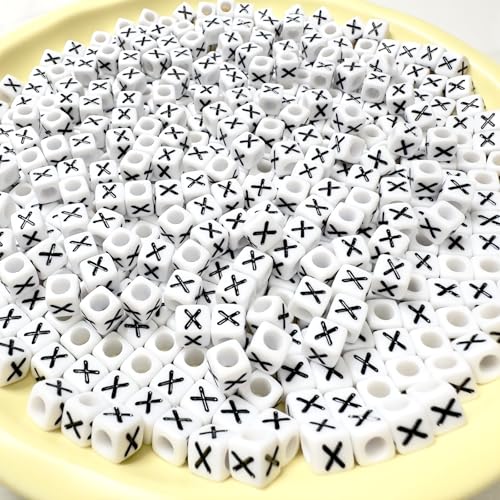 500Pcs Cube Letter Beads X 6X6mm Individual Acrylic Alphabet Beads for Friendship Bracelets Making - color: Square - X