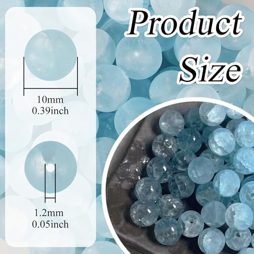 100Pcs Glass Beads 10mm Round Moon Frosted Cracked Water-Activated Transparent Glazed Beads, Ideal for DIY Bracelets Necklaces Phone Charms Craft Supplies (Blue) - color: Blue