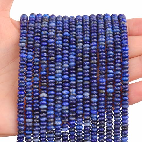 BONNY BOXX 1 Strand (150PCs) Natural 2 * 4mm Lapis Lazuli Rondelle Beads, Natural Abacus Disk Stone Beads Loose Spacer Gemstone for DIY Bracelet Necklace Jewelry Making - color: Lapis Lazuli, size: 2*4MM