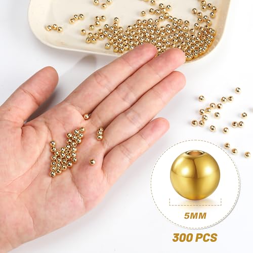 300pcs 5mm Gold Filled Round Spacer Beads for Bracelets, Necklaces, Earrings & DIY Crafts - size: 5mm-300pcs