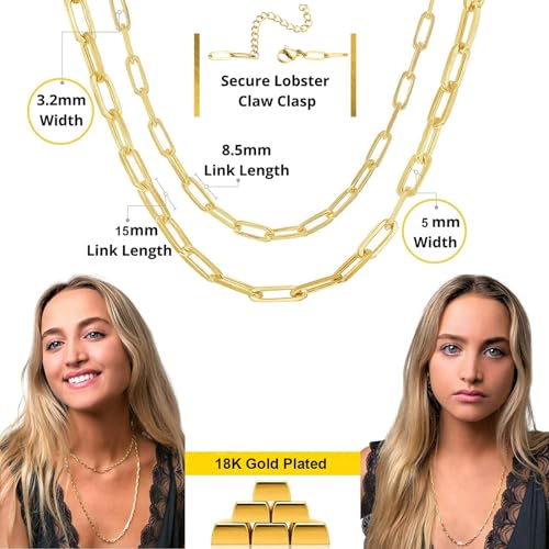 RWQIAN 18k Gold Paperclip Chain Link Necklace Dainty Paperclip Link Chain Layered Necklace Oval Link Chains Necklaces Set for Women Girls - color: 18K Silver-Paperclip Chain
