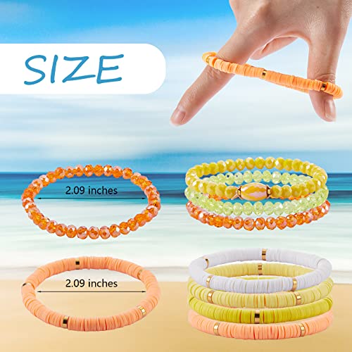 Ornaland 7Pcs Handmade Polymer Clay Heishi Surfer Stretch Bracelets Set Colorful Glass Beads Bracelets Boho Stackable Preppy Bracelets Wrist Jewelry for Women - color: Yellow