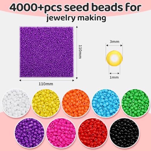 IOOLEEM Purple Seed Beads, 4000+ pcs 3mm Glass Beads for Jewelry Making, Bracelets - color: Purple, size: 3mm / 4000pcs