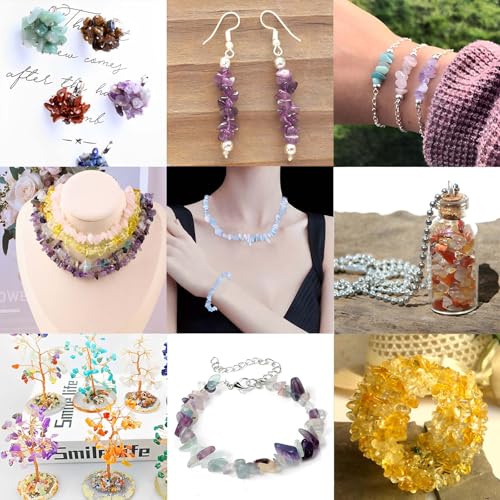 200pcs Natural Chip Stone Beads Gemstone Healing Crystal Loose Rocks Bead Irregular Glass Seed Charm Beads Drilled DIY for Jewelry Bracelet Necklace Earrings Making Crafting Supplies (White, 5-8mm) - color: white