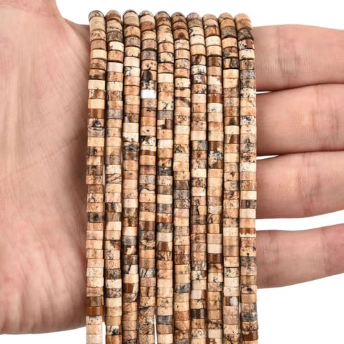 300pcs Natural Picture Jasper Heishi Spacer Beads 2x4mm Genuine Real Disc Stone Beading DIY Charm Smooth Loose Gemstone Beads for Jewelry Making Bracelets Necklaces Earrings Crafts - color: Yellow Picture Jasper