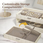 VUSIGN Jewelry Box for Women, 3 Layer Jewelry Organizer with Mirror, Jewelry Storage Case with Removable Pad, Customizable Jewelry Boxes for Rings Earrings Necklaces, White