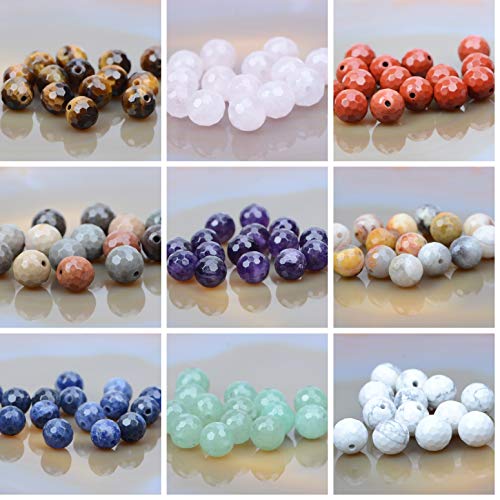 Massive Beads 100PCS 8MM Natural Crystal Beads 10 Materials Faceted Stone Gemstone Round Loose Energy Healing Beads with Free Crystal Stretch Cord for Jewelry Making (Faceted Stone Gems, 8MM) - color: Faceted Stone Gems, size: 8MM
