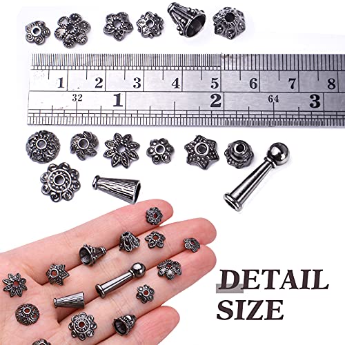 BronaGrand 100 Gram Gun Black Flower Bead Caps Tibetan Alloy Mixed Styles Spacer Beads Caps End Caps Craft Supplies for DIY Earrings Bracelet Necklace Jewelry Making Accessories - color: Gun Black