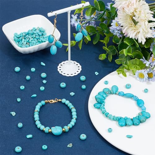 arricraft About 250 Pcs 6 Styles Turquoise Beads, Oval Round Disc Rondelle Chip Teardrop Heishi Bead Irregular Loose Stone Beads for Christmas Bracelet Necklace Jewelry Making (Hole: 1mm) - size: 6 Sizes