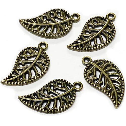 Heather's cf Four Leaf Clover Silver Leaf Beads 100-150 Pcs Leaves Craft Antique Leaf Charms for Crafting Leaf Pendant Charm for Necklace Bracelet Earring Making Fall Leaf Beads Set - color: Brass Filigree Leaf