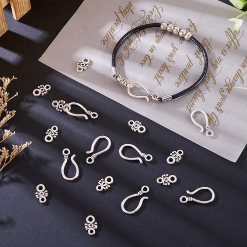 Craftdady 20 Sets Antique Silver S Hook Eye Clasps Tibetan Metal Toggle Clasps Closure End Clasps for Bracelet Necklace Jewelry Making - color: Antique Silver, 24x11mm
