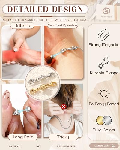GEMQUEEN Multi Magnetic Necklace Clasps and Closures : White Gold Plated Magnet Jewelry Layering Clasp for Necklaces Multiple Magnets Bracelet Helper Necklace Extenders 8PCS - color: White Gold Plated - 8PCS