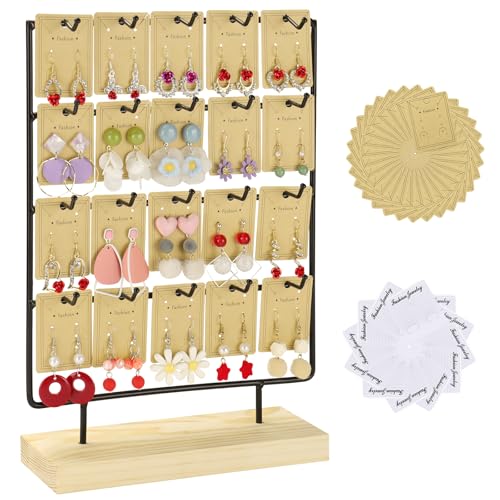 Earring Display Stand for Selling 4 Tier 20 Hooks Wood Earring Display Rack Holder for earings necklaces rings bracelets keychains (Black) - color: Black