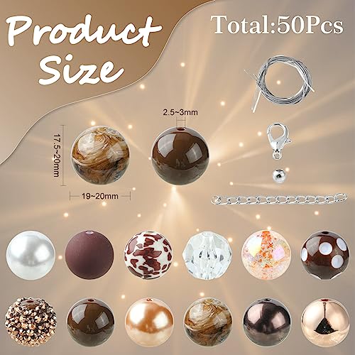 DanLingJewelry 50Pcs 20mm Coconut Brown Acrylic Bubblegum Beads Brown Focal Beads Large Round Ball Loose Beads for Jewelry Making DIY - color: 50pcs - brown
