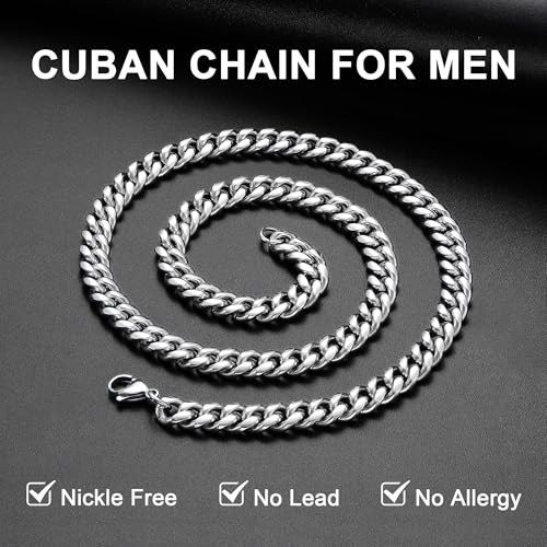 Monily Stainless Steel Mens Cuban Link Chain Silver 18K Gold Chain for Men Hip Hop Mens Jewelry - color: a. 3.5mm width-steel, size: 20 Inches