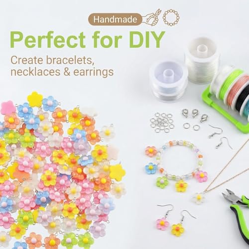 Keychain Charms Bulk 30pcs mixed Cute 3D Charms for Keychain Making for Bracelet Earring Jewelry Making DIY Crafts Includes Animal Food Fruit Flower Designs - color: Flower Mix