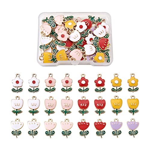 Craftdady Enamel Dangle Charms Pendant Food Animal Flower Cute Charms Colorful Metal Fruit Pendants Hang Ornament for Craft Bracelet Necklace Earring Key Chains Jewelry Making - color: Mixed Color,3 Styles Flower