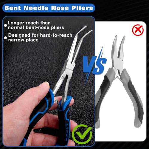SPEEDWOX Long Reach Bent Needle Nose Pliers With Smooth Jaw Angled Needle Nose Pliers For Jewelry Making Fish Bone Pliers Tweezers Bent Chain Nose Pliers For Wire Bending And Small Object Gripping - style: bendt needle nose pliers smooth jaw